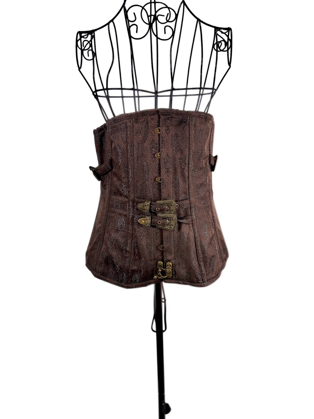 Brown Faux-Leather Waist Corset Belt with Antique Buckle Detail